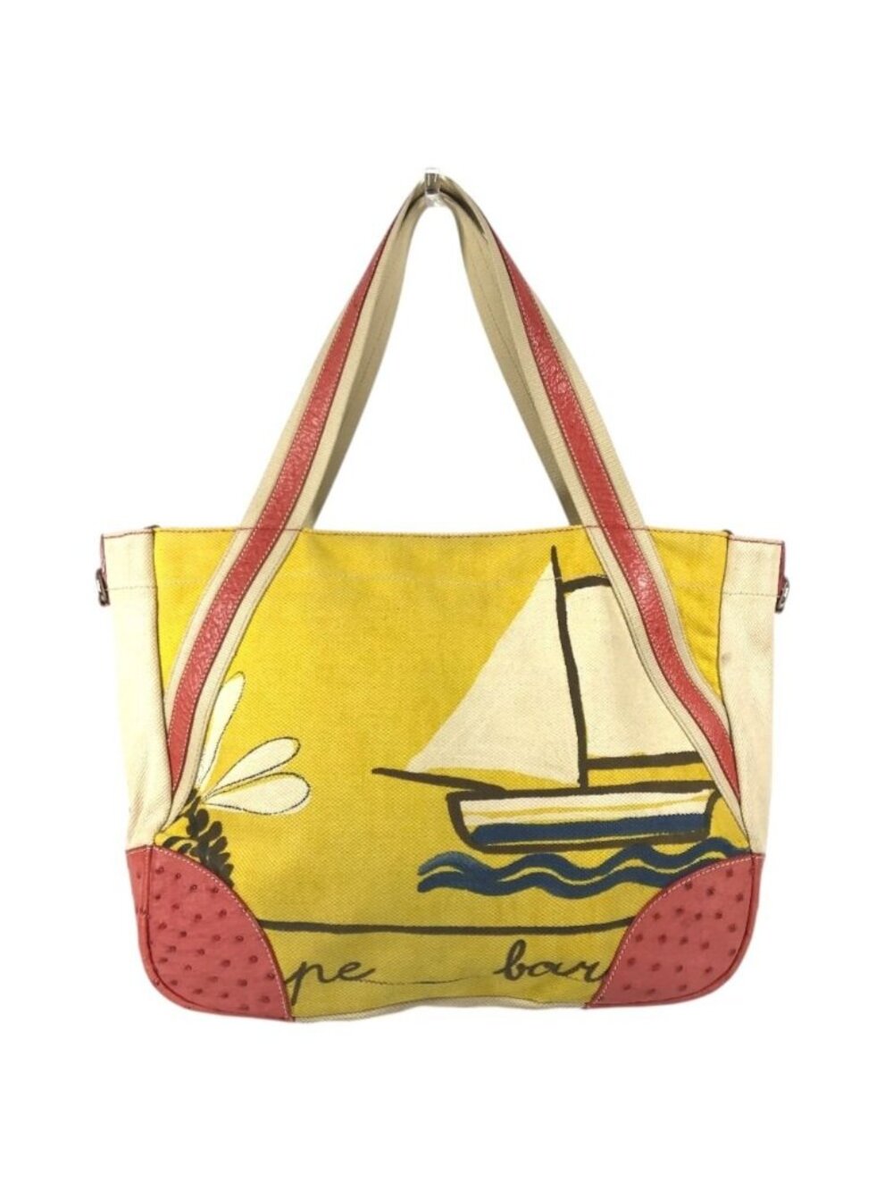 Prada Tote Bag Logo All Over Print Leather Canvas Yellow